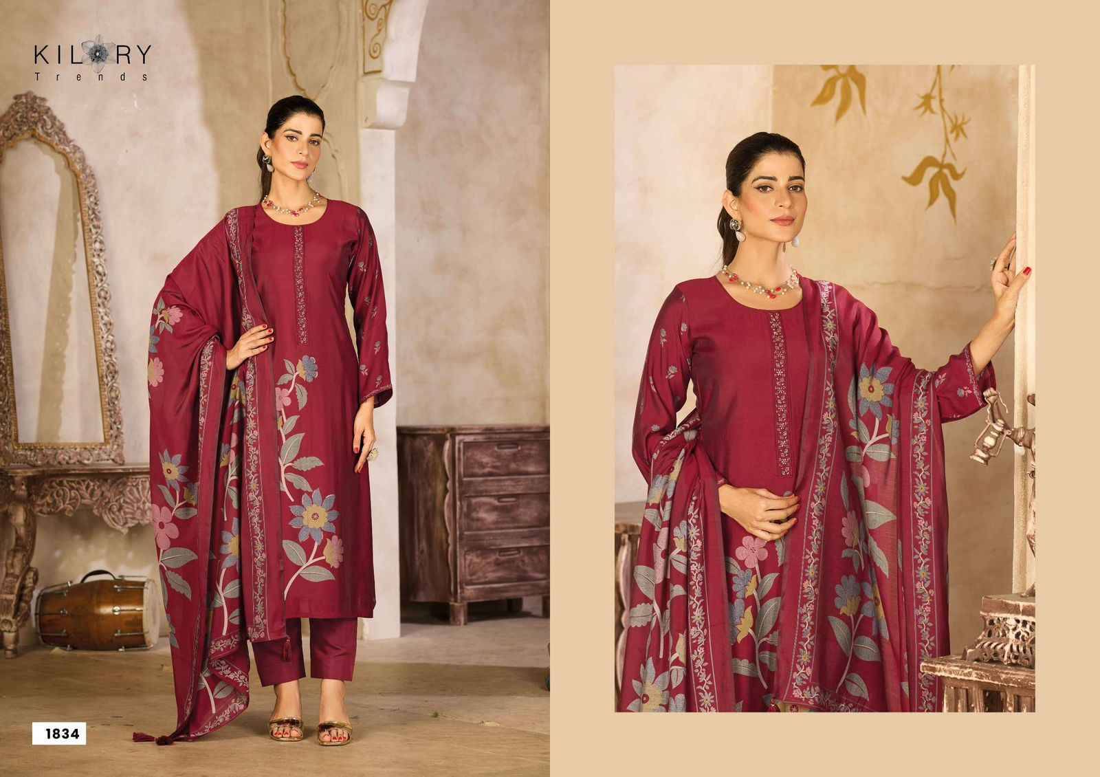 ZARINA PLUS By KILORY TRENDS 1831 To 1836 Series eautiful Festive Suits Colorful Stylish Fancy Casual Wear & Ethnic Wear PURE MUSLIN SILK DIGITAL FOIL PRINT Dresses At Wholesale Price